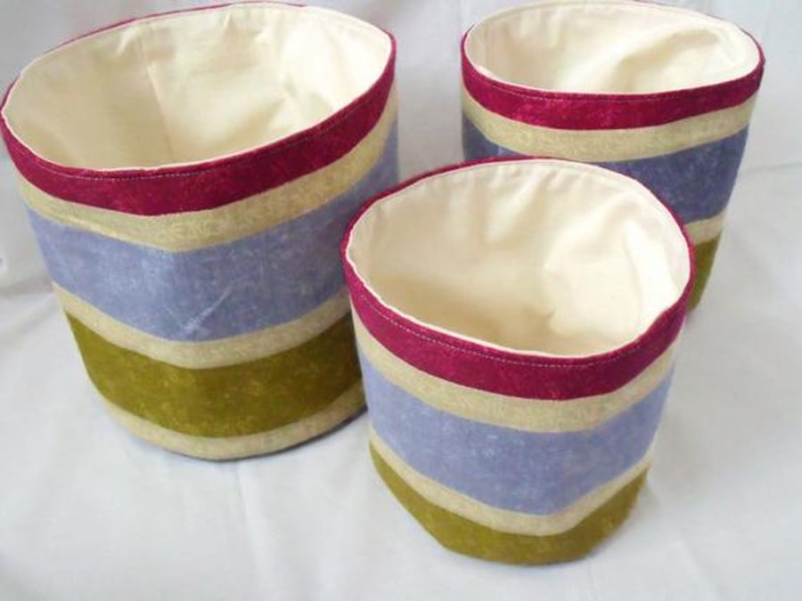 set of three graduated striped cotton storage tubs for your nik nak 