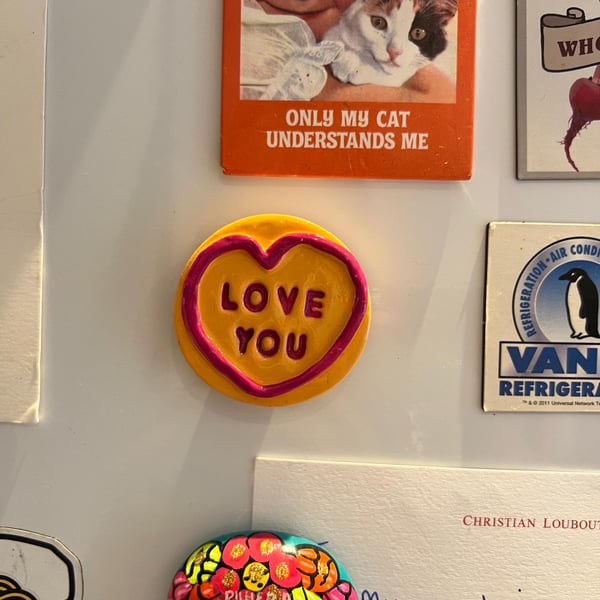 Handmade Love Heart Fridge Magnet - Retro Sweet 'Love You'