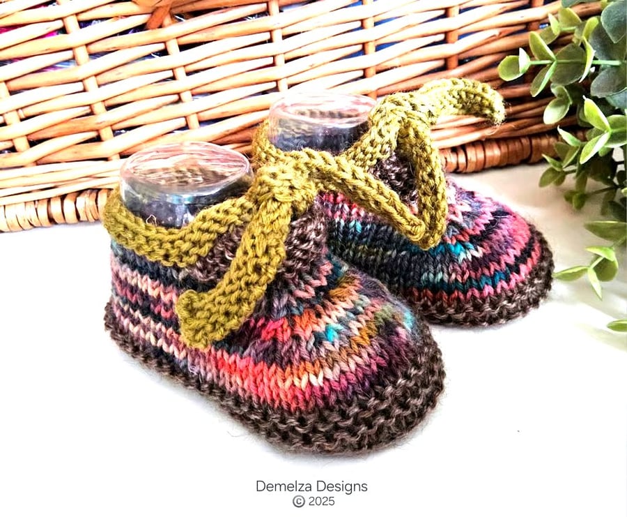 Unisex Baby Shoes with Designer Hand Dyed Merino Wool yarn  3-6 months