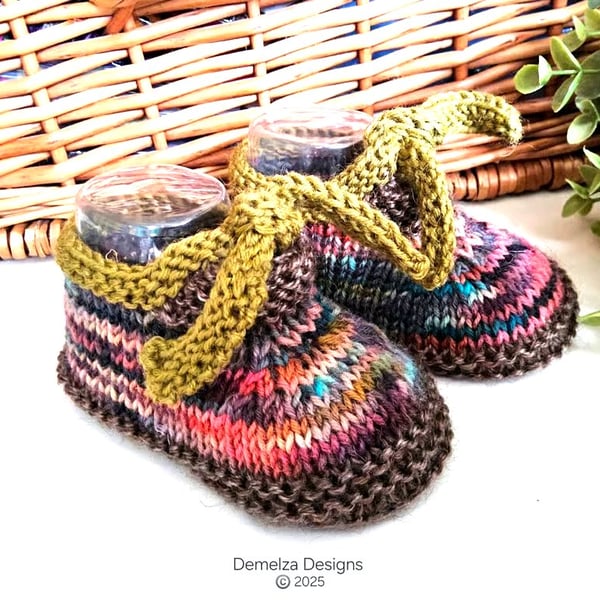 Unisex Baby Shoes with Designer Hand Dyed Merino Wool yarn  3-6 months