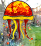 Stained Glass Jellyfish Suncatcher - Handmade Hanging Decoration - Orange