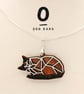 Geometric Wooden Sleeping Cat Pendant, Layered Wood Kitty Necklace, Stainless St - Image 1