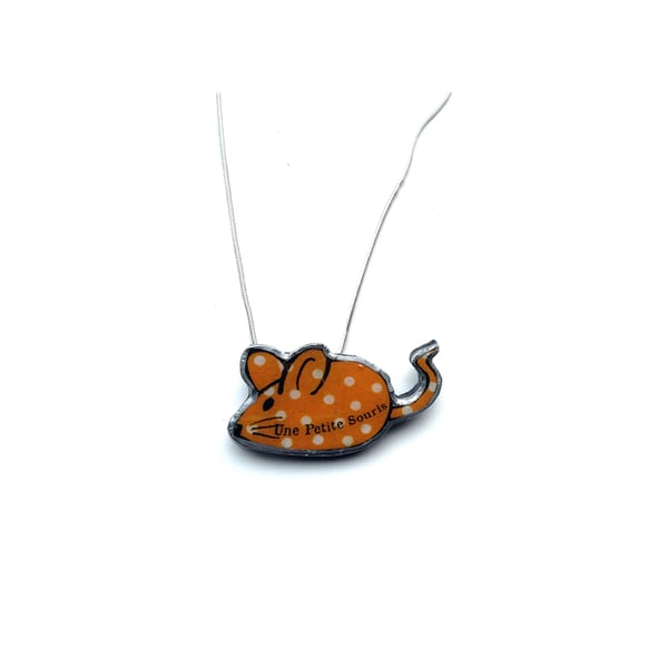 Whimsical Resin Little Orange French Mouse Necklace by EllyMental