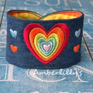 Embroidered Heart Denim Bracelet Colourful Cuff 