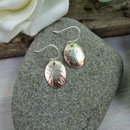 Earrings, Sterling Silver and Copper Rustic Oval Dropper Earrings