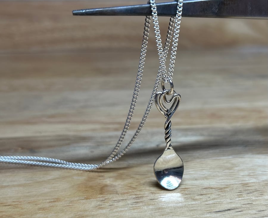 Handmade Sterling Silver Welsh Love Spoon Pendant & Chain