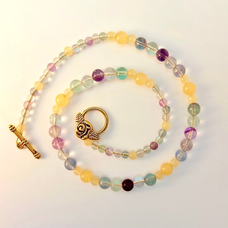 Fluorite And Ambronite Necklace - Handmade In Devon, Free UK Delivery