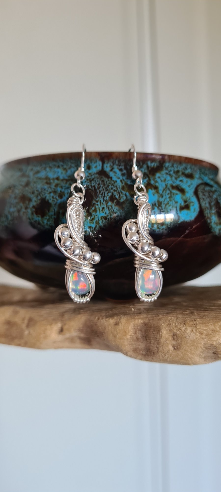 Handmade Natural Ethiopian Fire Opal & 925 Silver Dangle Earrings Jewellery