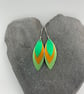Aluminium layered parrot wing earrings green and orange - Image 3