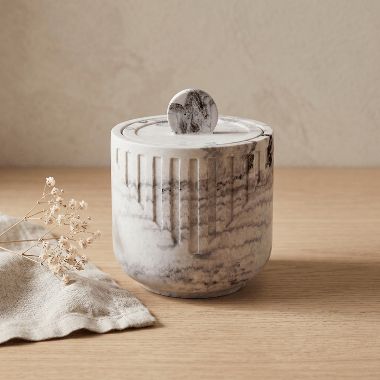 Handmade White and Grey Marbled Trinket Pot with Lid Jewellery Storage Box