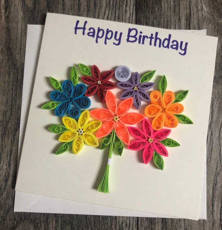 Stunning handmade quilled flower bouquet card
