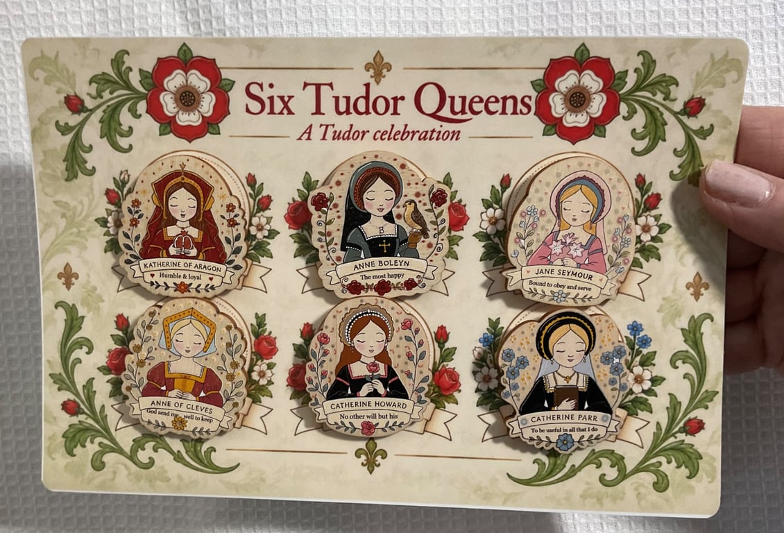 Six Tudor Queens Wooden Pin Badge Gift Set – Tudor History Collector's Gift