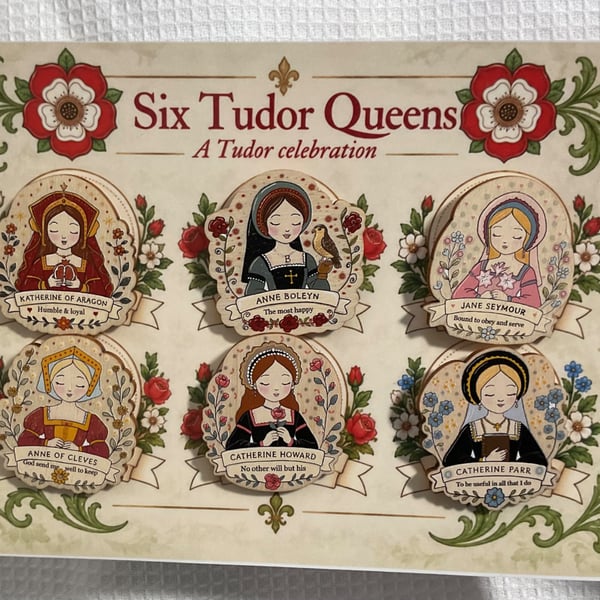 Six Tudor Queens Wooden Pin Badge Gift Set – Tudor History Collector's Gift