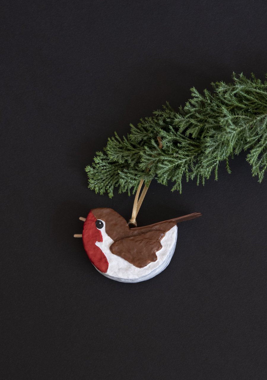 Robin Red-Breast, unique recycled Christmas tree decoration