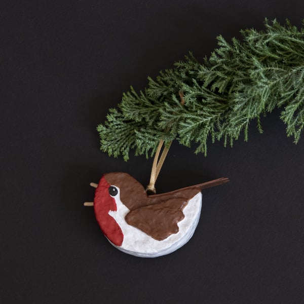 Robin Red-Breast, unique recycled Christmas tree decoration