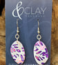 Asymetric Mokume Gane Pink, Purple and White Drop Earrings