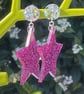 RESIN STAR EARRINGS dark pink glitter holographic posts disco - Image 2