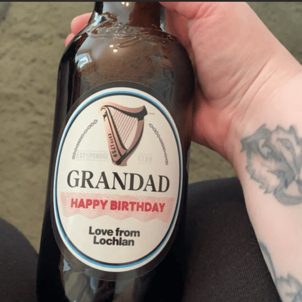 Personalised Guinness Bottle With Name Label Happy Birthday For Any Occassion