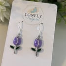 Purple Tulip Enamel Earrings, Floral Jewellery, Handmade Gift for Her