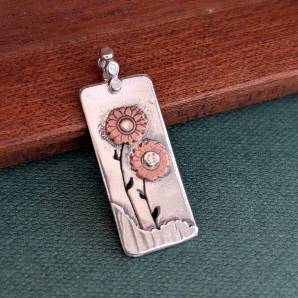 Perfectly Imperfect - Silver & Copper  Sunflower Pendant 