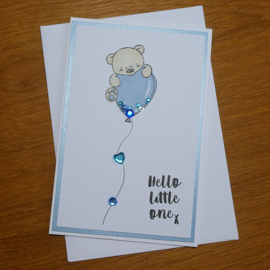 New Baby Card - Teddy With Blue Balloon
