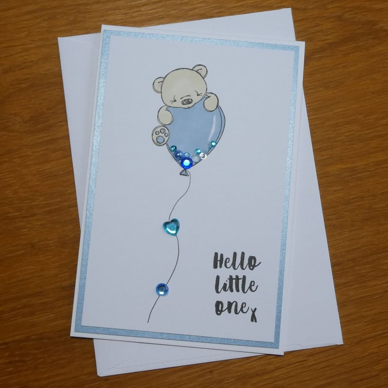 New Baby Card - Teddy With Blue Balloon