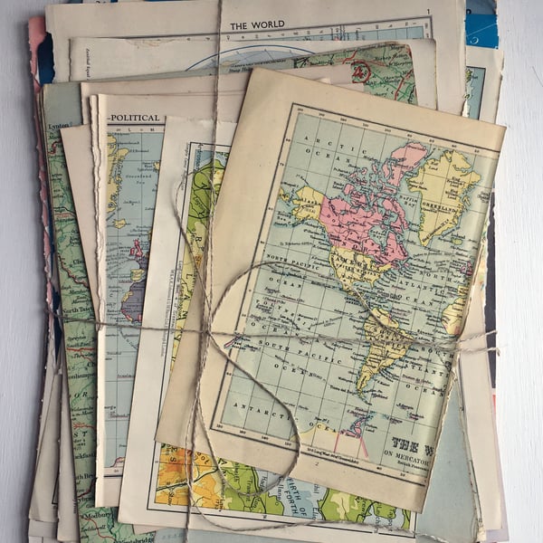 Vintage Map Paper Bundle x 25, Ephemera, Scrapbooking, Decoupage, Ephemera