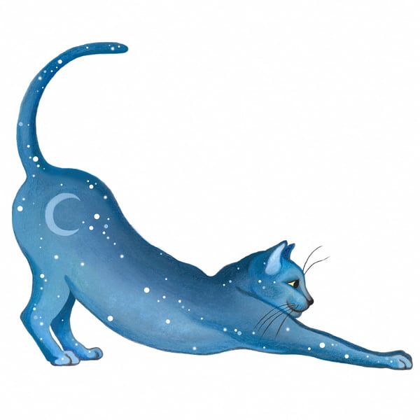 Cat Art Giclee Print - "Lunar Cat Stretching"