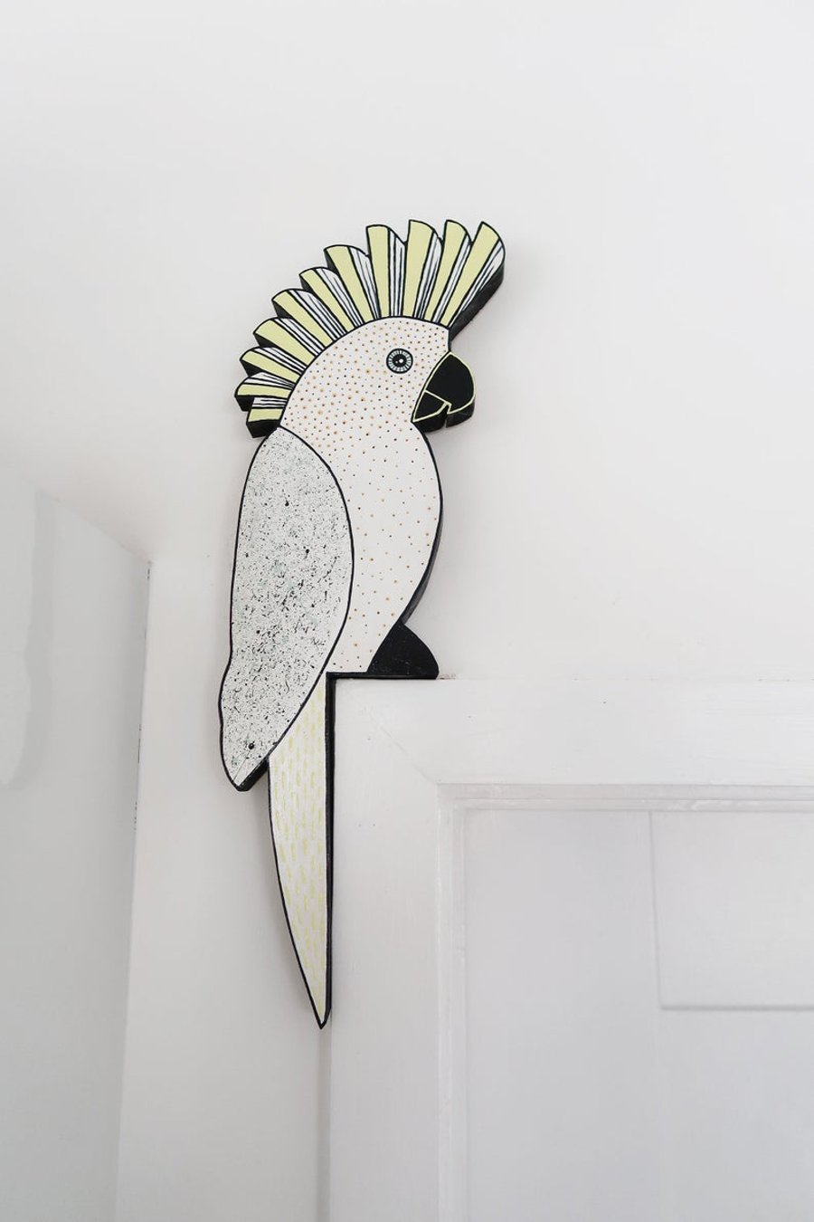Cockatoo door topper, white parrot door decoration, tropical jungle theme decor.