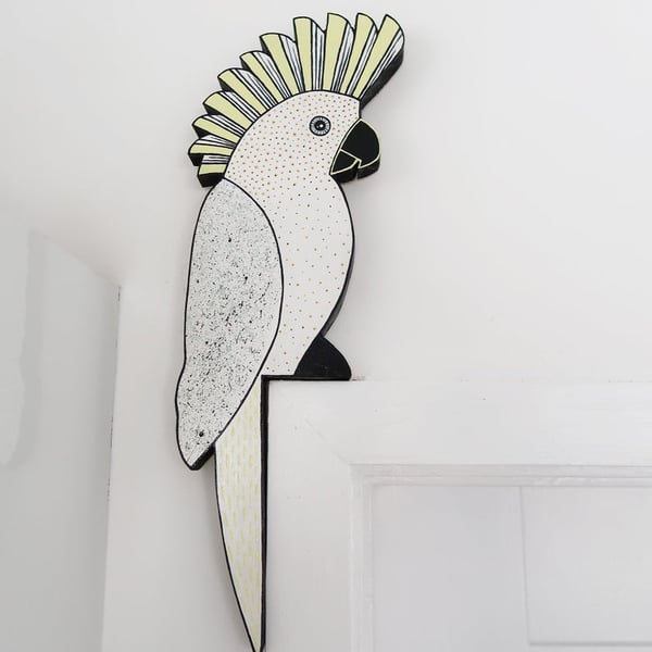 Cockatoo door topper, white parrot door decoration, tropical jungle theme decor.