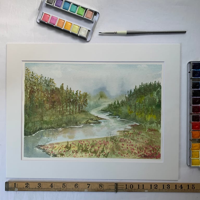 Misty River Through the Turning Trees -  Hand Painted Original Art