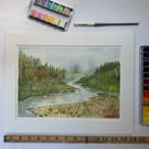 Misty River Through the Turning Trees - Original Watercolour Art