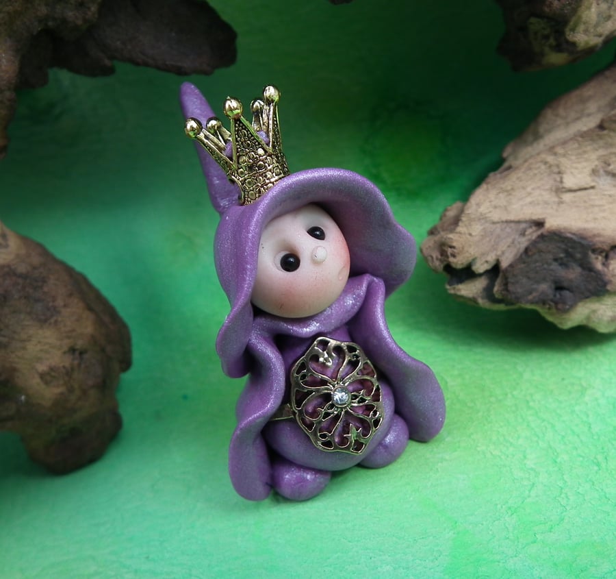 Queen 'Prae' Tiny Royal Gnome with Crown Jewels OOAK Sculpt by Ann Galvin