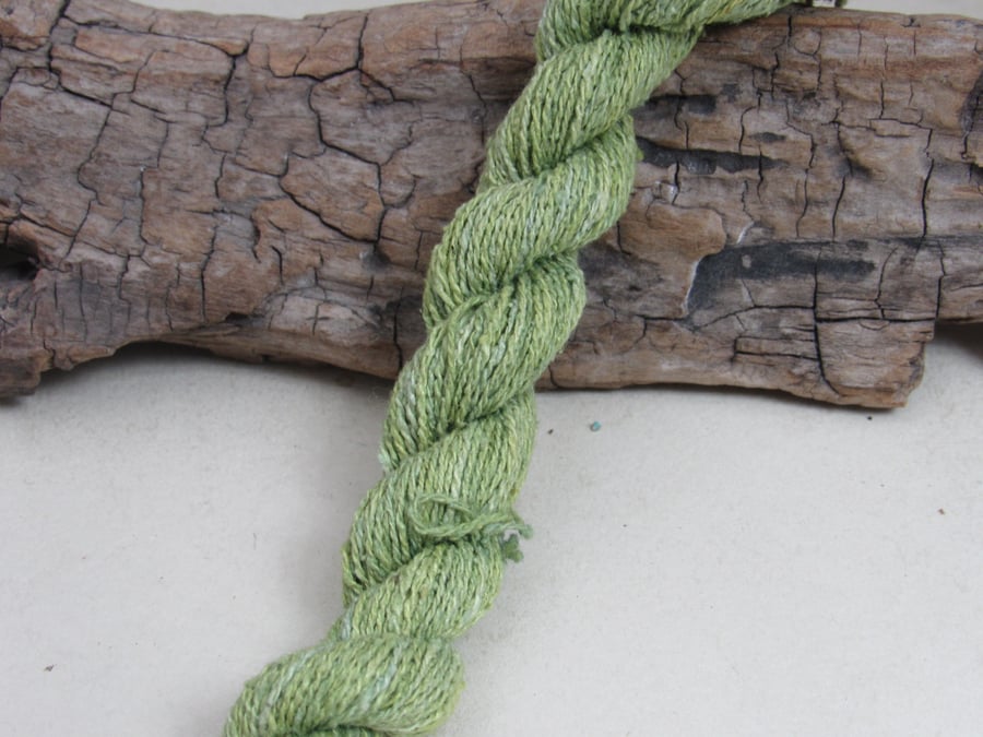40m Natural Weld and Indigo Dye Green Bourette Noil Silk 2-Ply Thread