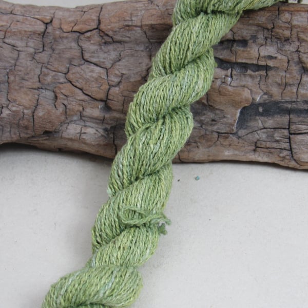 40m Natural Weld and Indigo Dye Green Bourette Noil Silk 2-Ply Thread