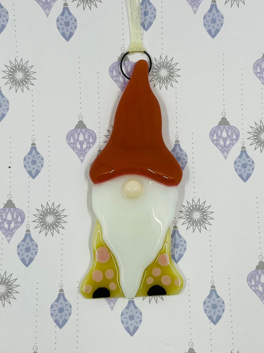 Handmade Fused Glass Gonk Hanging Christmas Decoration 
