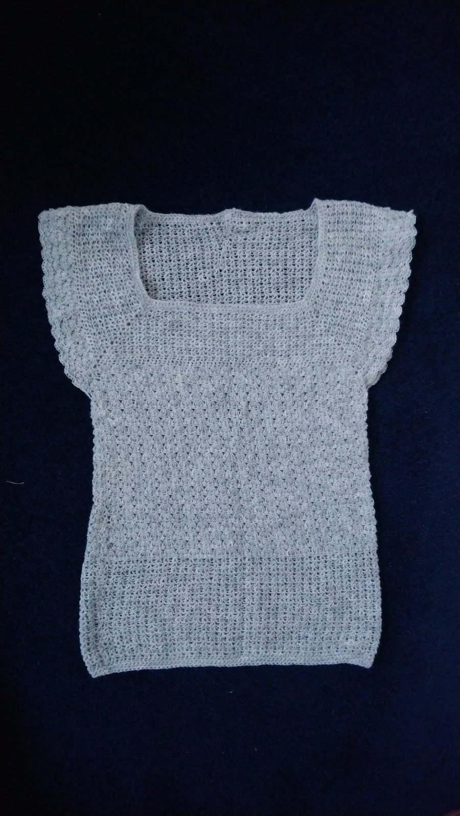 Grey petite ladies lacy crochet jumper,  unique, approx size 6 or XXS