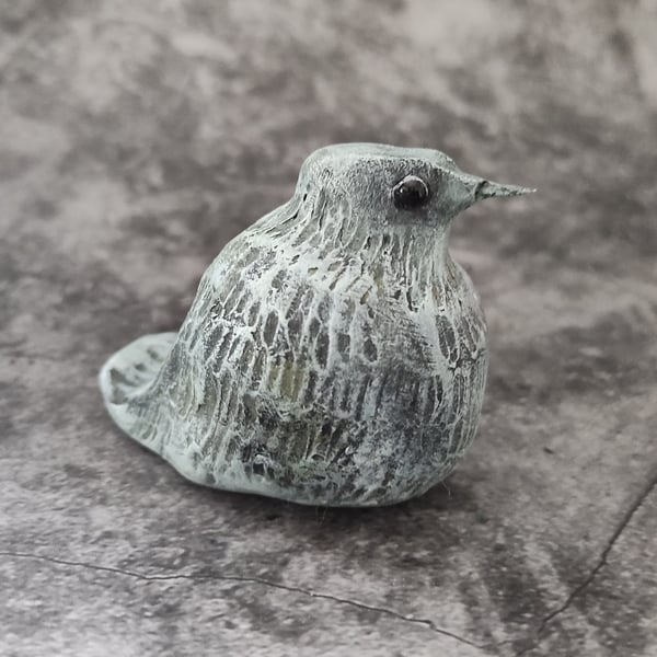 Little Bird Sculpture, Grey Green Baby Fledgling Ornament