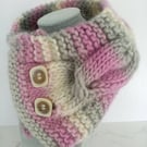 Cable Knit Neck Warmer in Misty Pink, Handmade Scarf, 100% Pure Wool Scarf