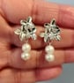 Cream Freshwater Pearl Healing Stud Earrings on Silver Plated Flowers Setting - Image 1