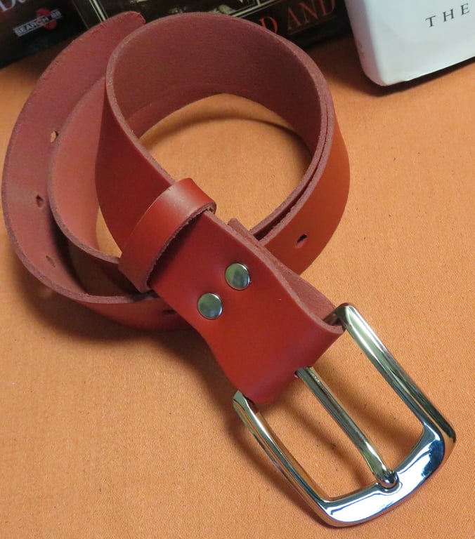 Genuine bright Red leather jeans belt (1.5") small