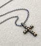 Oxidised sterling silver and 9ct yellow gold cross pendant trace chain necklace - Image 1