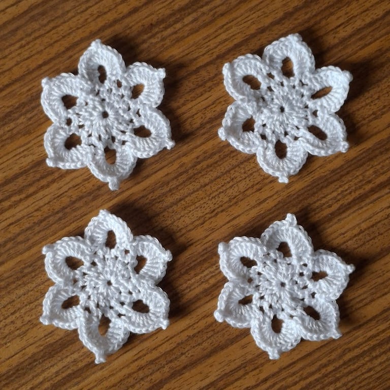 Set of 4 handmade crochet white snowflakes, Christmas New year gift decorations