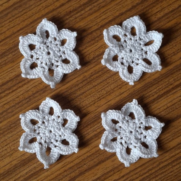 Set of 4 handmade crochet white snowflakes, Christmas New year gift decorations