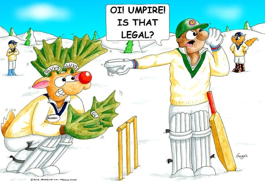 Cricket Christmas card. Stumped. Funny wicketkeeper cartoon card. FREE UK P& 