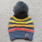 The Neon Puff kids rainbow knitted winter beanie hat
