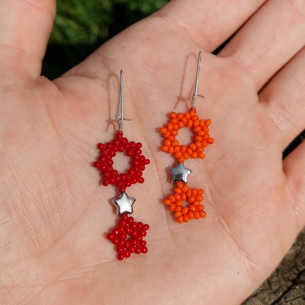 Colourful beaded sun and star dangle earrings