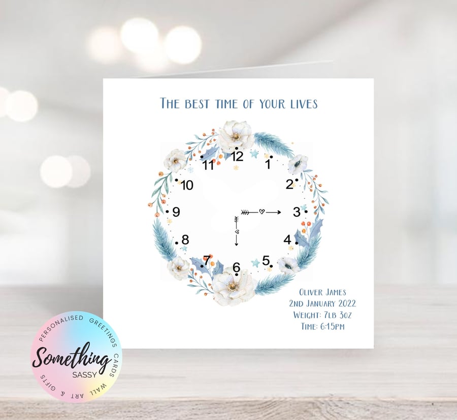 New Baby Boy card - Celebrate the time of the new arrival - watercolour print