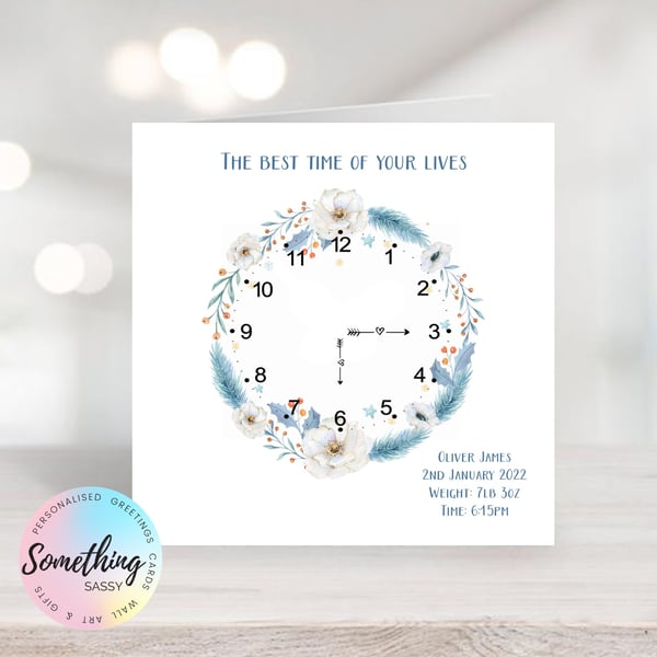 New Baby Boy card - Celebrate the time of the new arrival - watercolour print