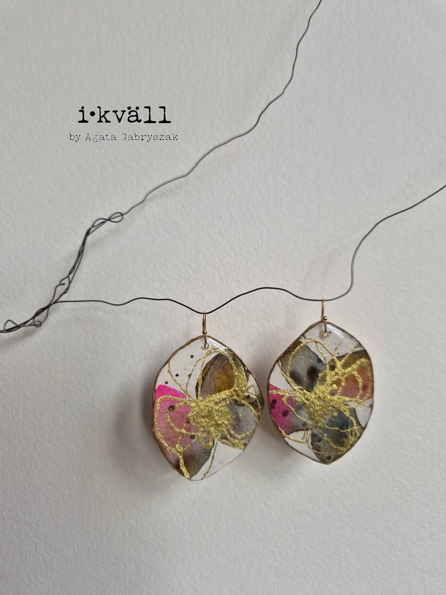 Large Lightweight Pink Statement Artistic Earrings